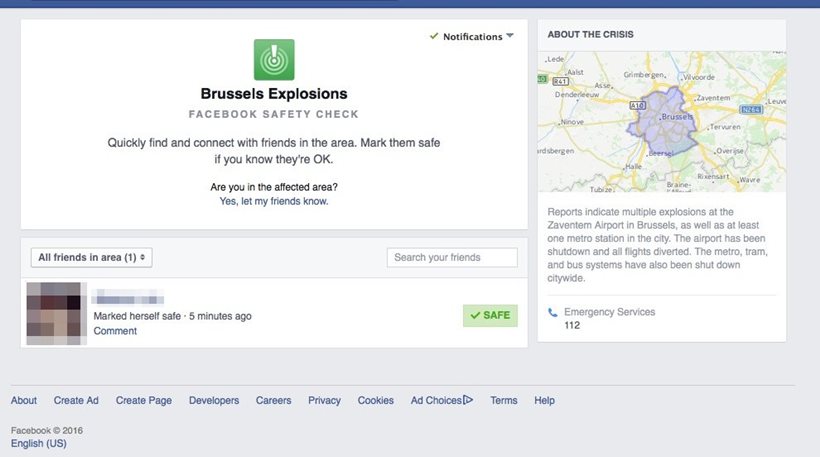 Facebook: Ενεργοποιήθηκε η Επιλογή «safety check» για τις Βρυξέλλες